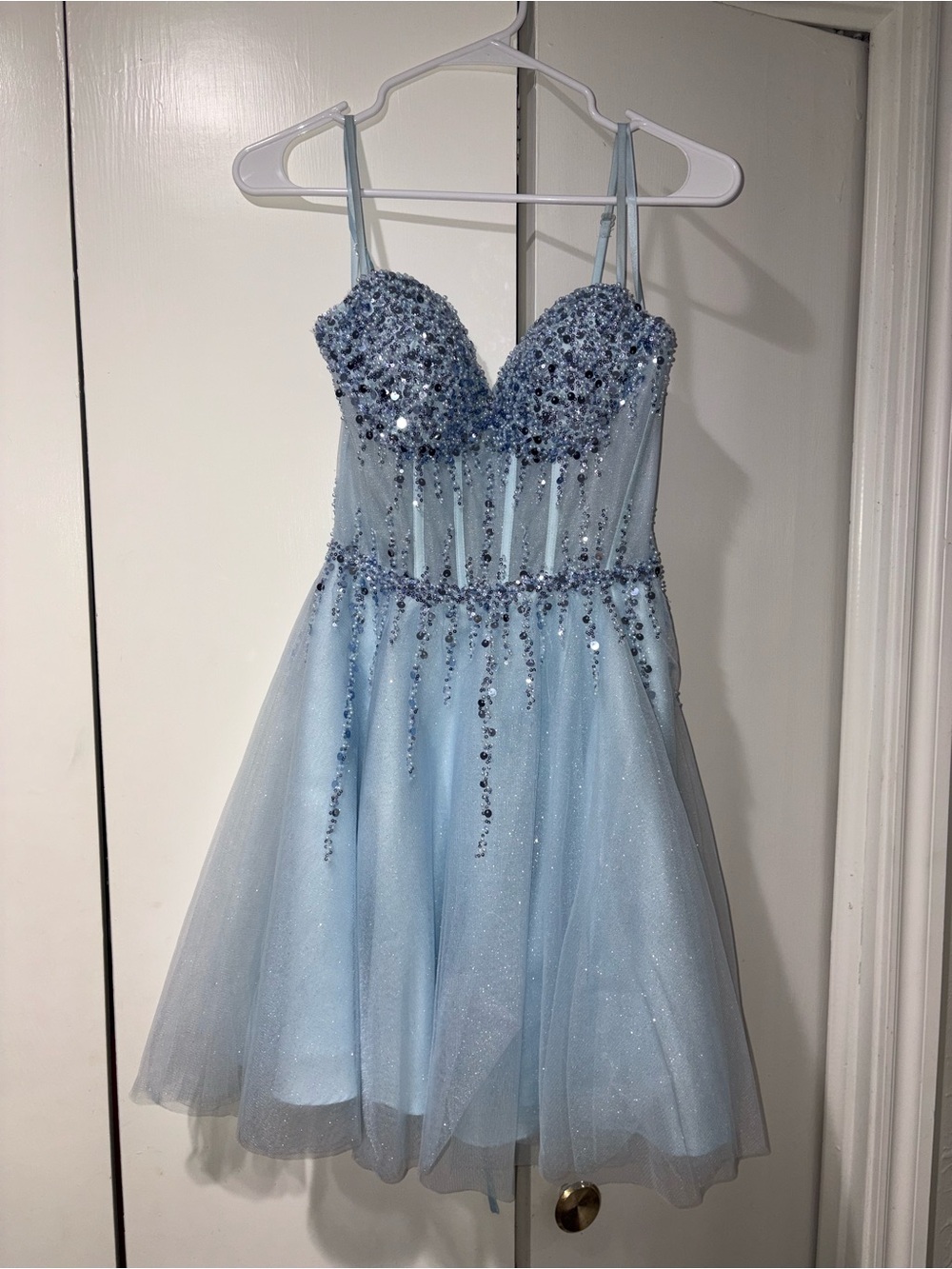 Light Blue Sequin Tulle Party Dress for Girls